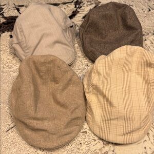 Set of 4 Neutral Cotton and Linen-Style Newsboy/Flat Caps